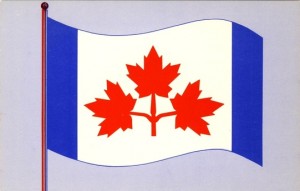 designed by Alan B. Beddoe in 1964 From a postcard entitled “Canadian beautiful proposed flag. / Le magnifique projet de drapeau canadien,” published and distributed by L. Lebel, Ottawa. Property of A. & P. Vachon.